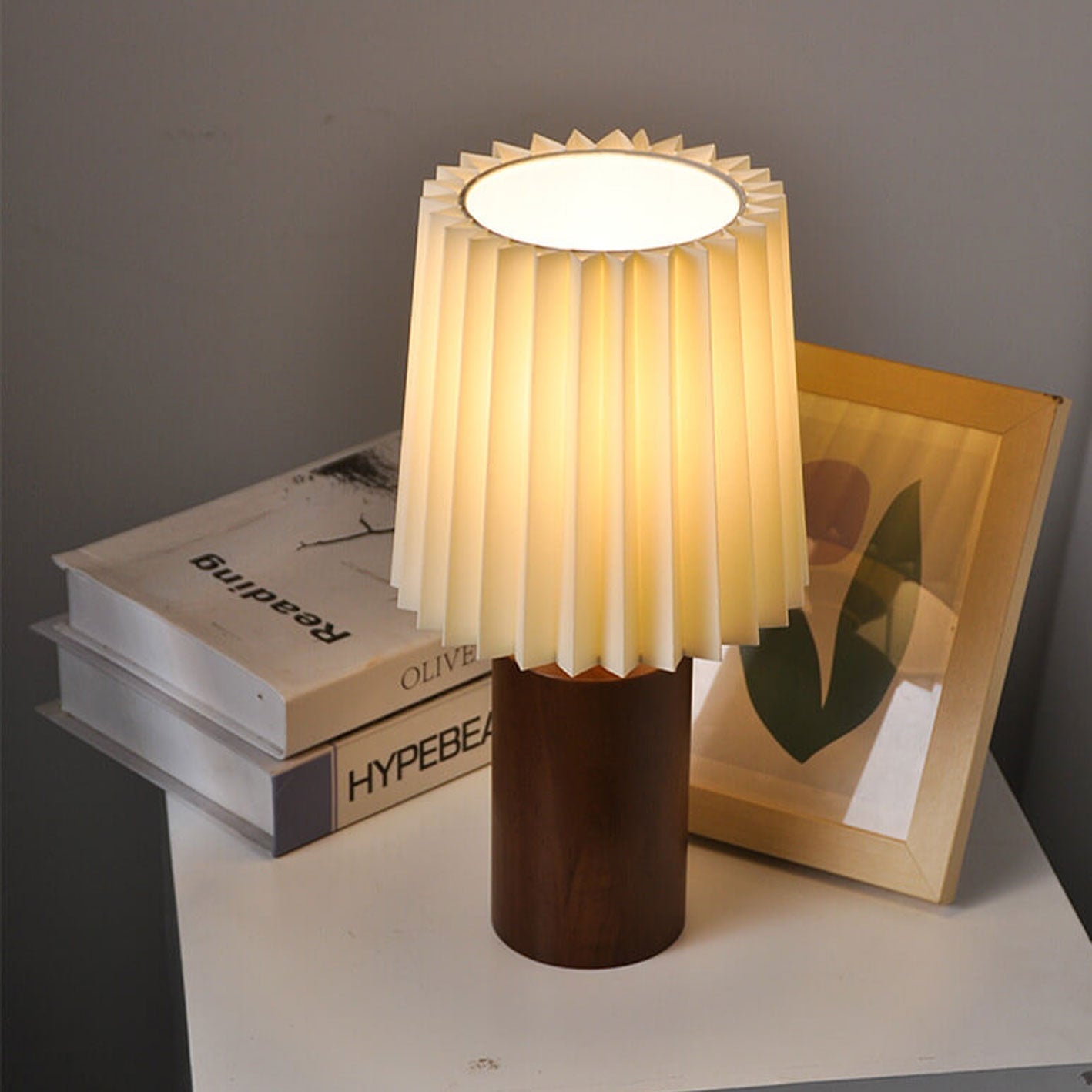 Vintage Korean Fold Column Solid Wood Base 1-Light Table Lamp
