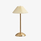 Contemporary Scandinavian rechargeable iron fabric conical folded LED table lamp for bedside