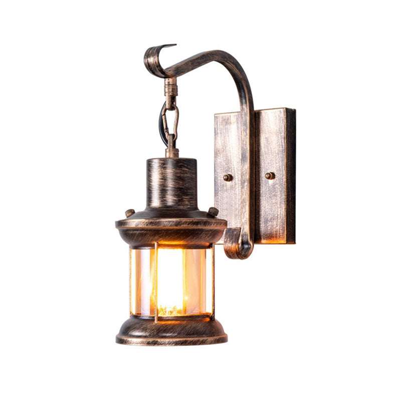 1 Light Clear Glass Wall Lamp Nautical Bronze Kerosene Hall Wall Lights