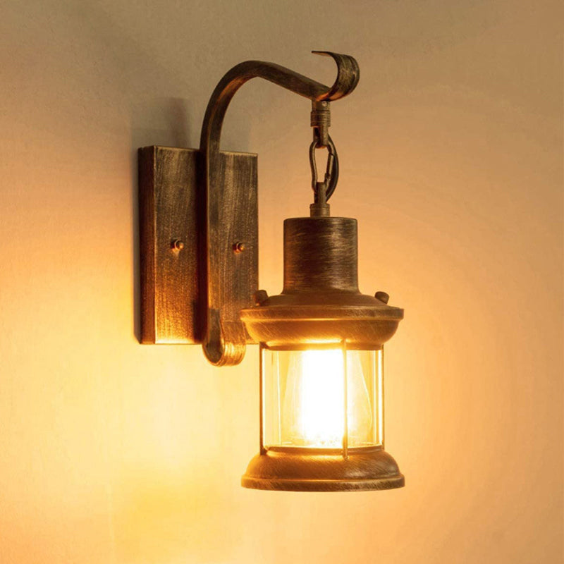 1 Light Clear Glass Wall Lamp Nautical Bronze Kerosene Hall Wall Lights