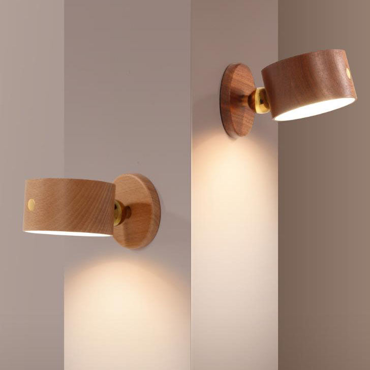 Simple wooden USB rechargeable touch magnetic LED night light wall sconces lamp