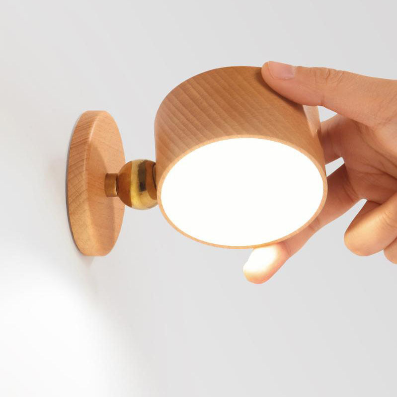 Simple wooden USB rechargeable touch magnetic LED night light wall sconces lamp