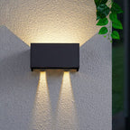 Modern waterproof rectangular LED wall light for outdoor use with upward and downward lighting