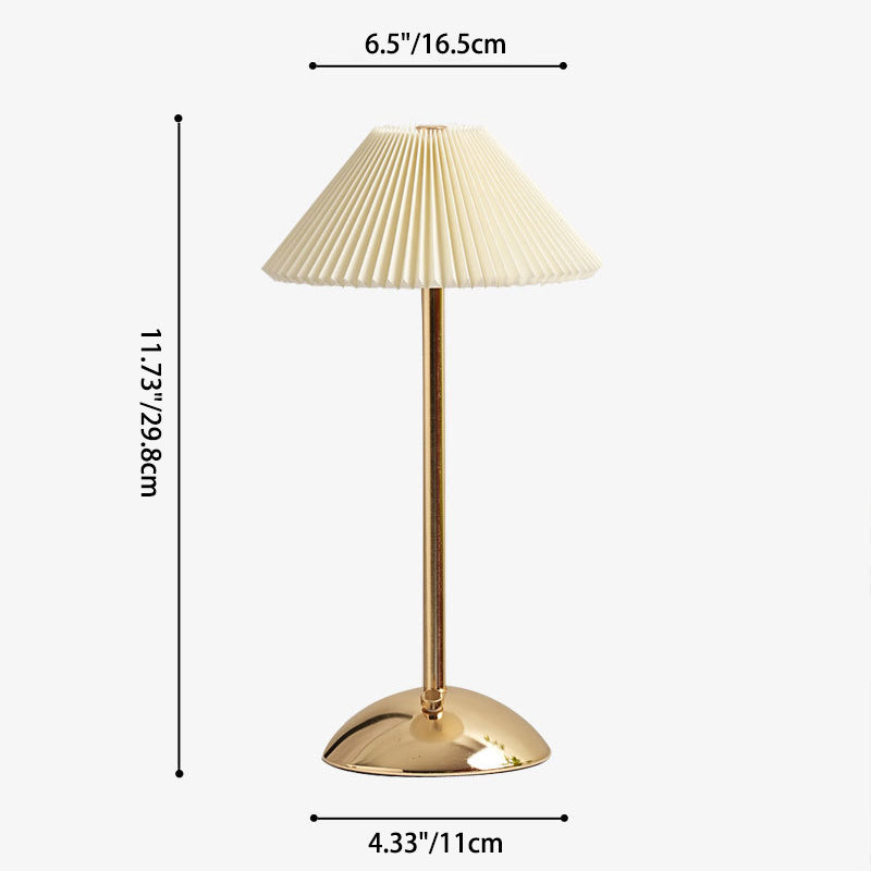 Contemporary Scandinavian rechargeable iron fabric conical folded LED table lamp for bedside