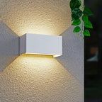 Modern waterproof rectangular LED wall light for outdoor use with upward and downward lighting