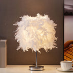 White Cylindrical Table Lamp Simplicity Single Bulb Feather Table Lamp