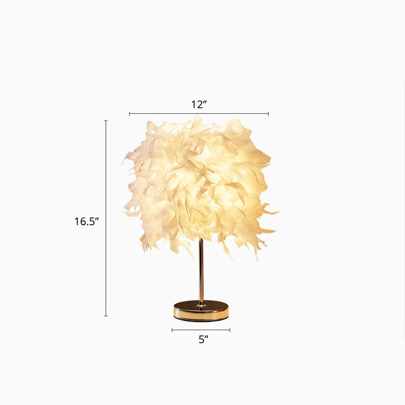 White Cylindrical Table Lamp Simplicity Single Bulb Feather Table Lamp