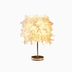 White Cylindrical Table Lamp Simplicity Single Bulb Feather Table Lamp