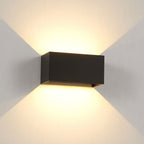 Modern waterproof rectangular LED wall light for outdoor use with upward and downward lighting