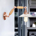 Clear Glass Wood Wall Lamp Cone 1-Light Industrial Wall Light with Extendable Arm