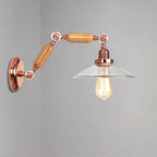 Clear Glass Wood Wall Lamp Cone 1-Light Industrial Wall Light with Extendable Arm