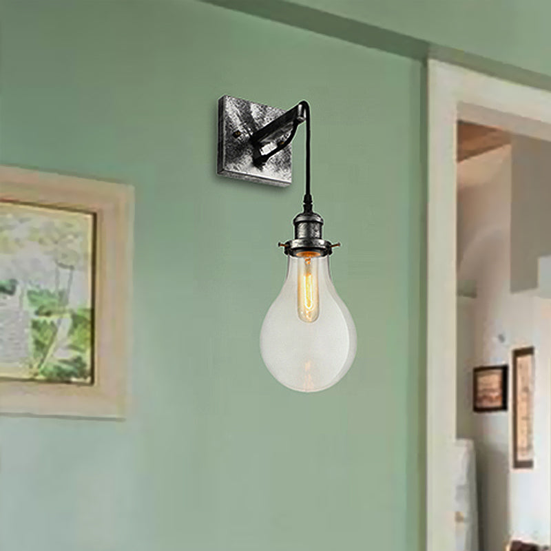 Black Bulb Shade Wall Lamp Industrial Clear Glass 1 Light Living Room Wall Lamps Light