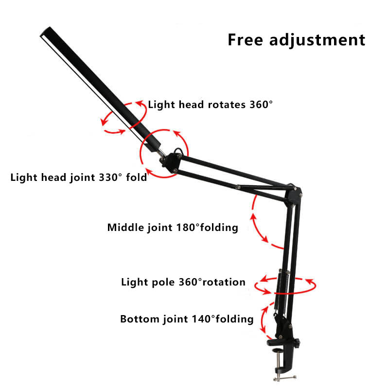 LED foldable long arm clip eye protection USB reading desk lamp
