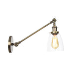 Black/Bronze/Brass 1-Light Wall Lamp Fixture Industrial Style Clear Glass Cone Light with Arm, 8"/12" L