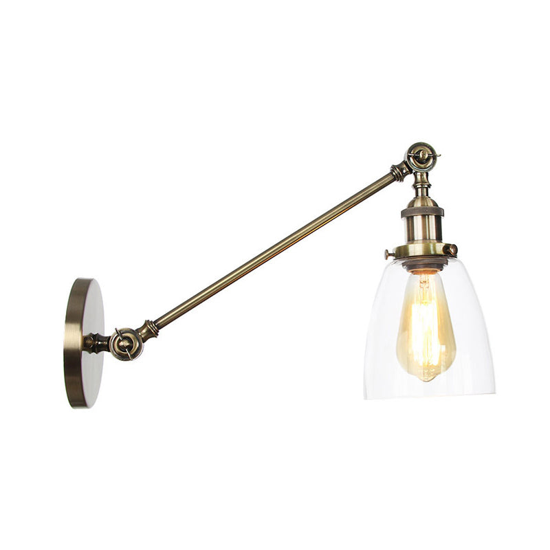 Black/Bronze/Brass 1-Light Wall Lamp Fixture Industrial Style Clear Glass Cone Light with Arm, 8"/12" L