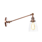 Black/Bronze/Brass 1-Light Wall Lamp Fixture Industrial Style Clear Glass Cone Light with Arm, 8"/12" L