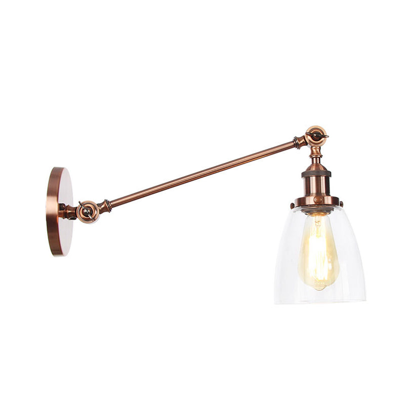 Black/Bronze/Brass 1-Light Wall Lamp Fixture Industrial Style Clear Glass Cone Light with Arm, 8"/12" L