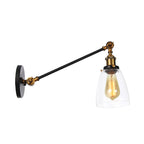 Black/Bronze/Brass 1-Light Wall Lamp Fixture Industrial Style Clear Glass Cone Light with Arm, 8"/12" L