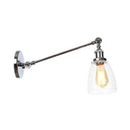 Black/Bronze/Brass 1-Light Wall Lamp Fixture Industrial Style Clear Glass Cone Light with Arm, 8"/12" L