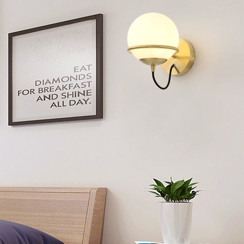 1 head bedside wall lamp modern brass wall lighting with global white glass shade