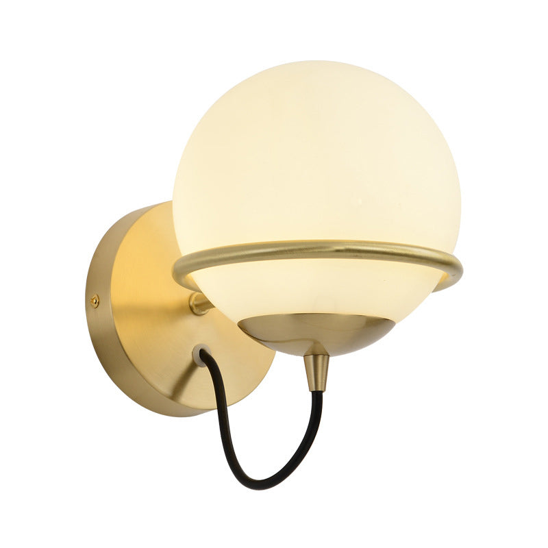 1 head bedside wall lamp modern brass wall lighting with global white glass shade