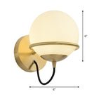 1 head bedside wall lamp modern brass wall lighting with global white glass shade