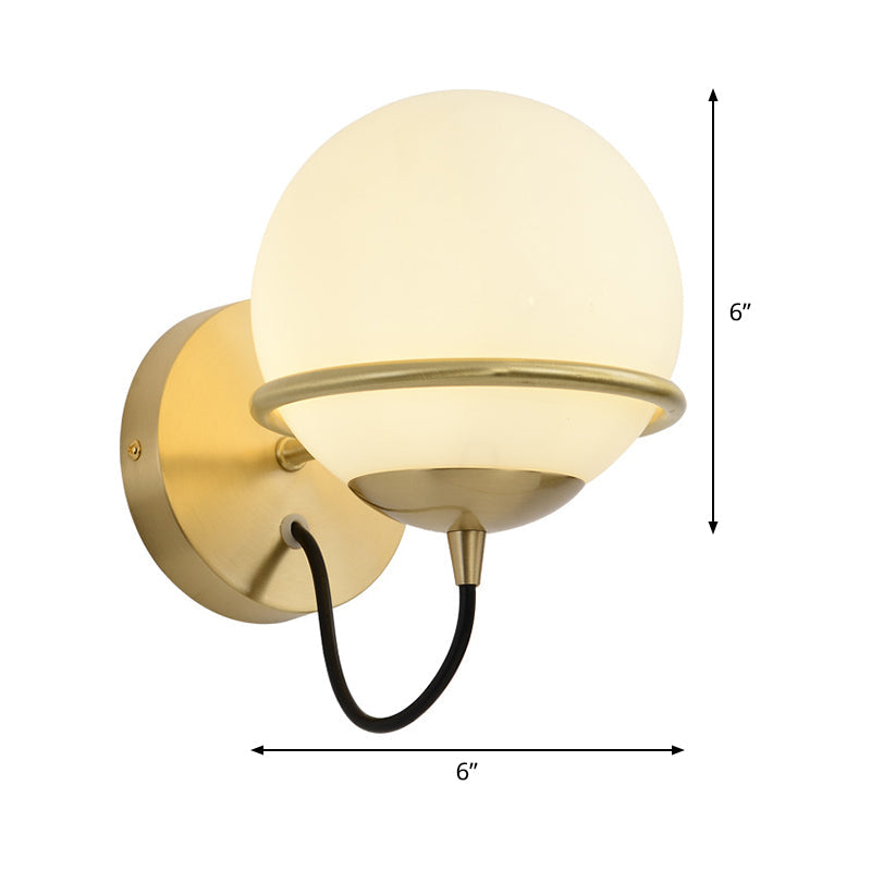 1 head bedside wall lamp modern brass wall lighting with global white glass shade