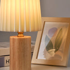 Vintage Korean Fold Column Solid Wood Base 1-Light Table Lamp