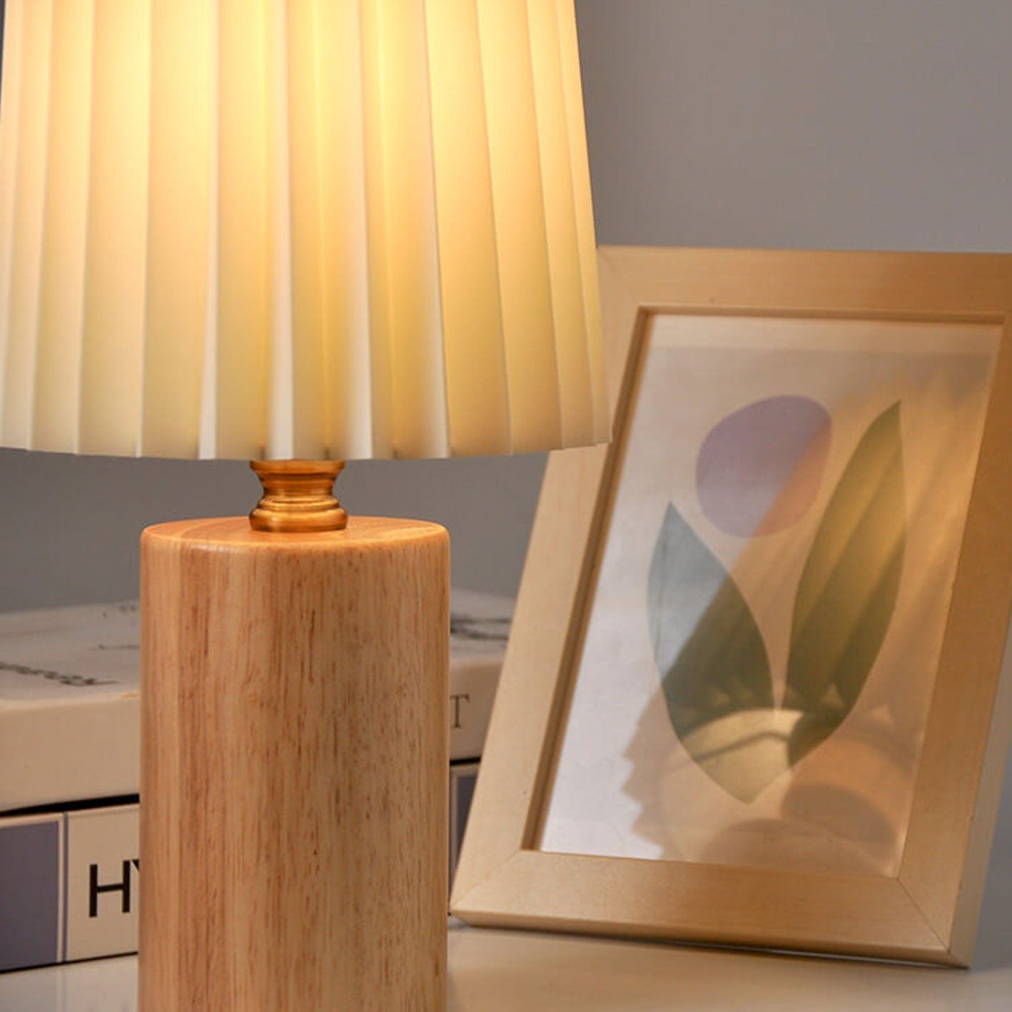 Vintage Korean Fold Column Solid Wood Base 1-Light Table Lamp