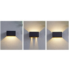 Modern waterproof rectangular LED wall light for outdoor use with upward and downward lighting