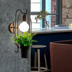 Pot Plant Restaurant Wall Lamp Industrial Metal 1 Light Black LED Wall Lighting