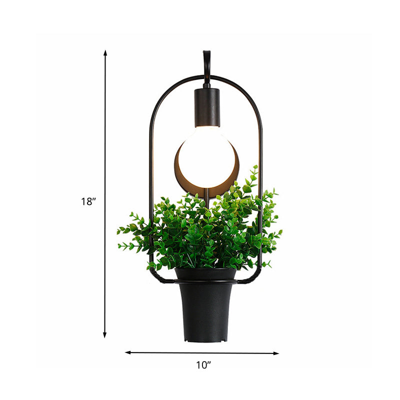 Pot Plant Restaurant Wall Lamp Industrial Metal 1 Light Black LED Wall Lighting