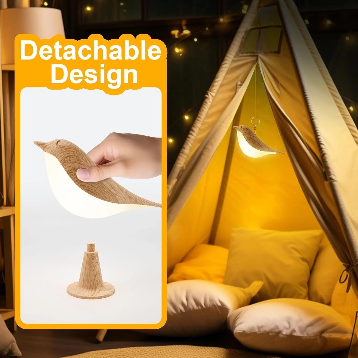 Touch-Control Wood Bird Night Light - Rechargeable LED Desk Lamp