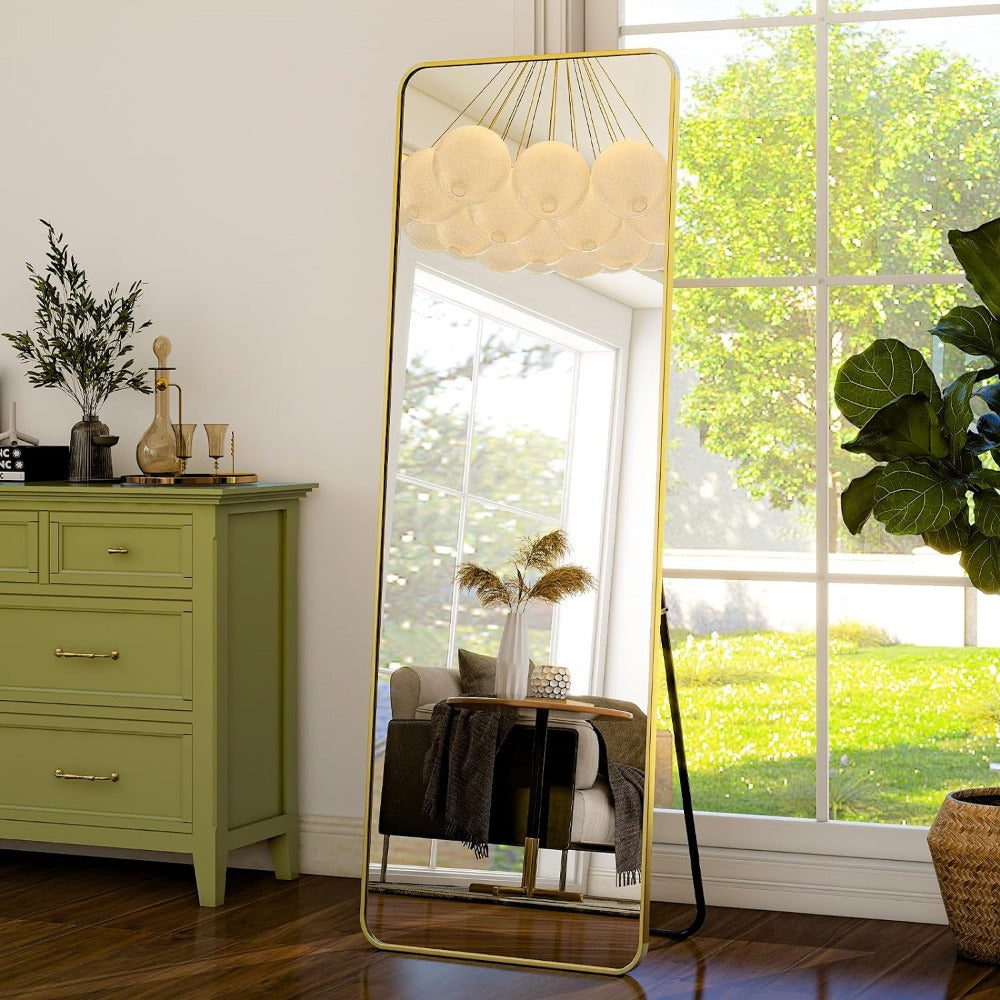 Madigas | Elegant Gold Aluminum Frame Full Length Mirror with Stand