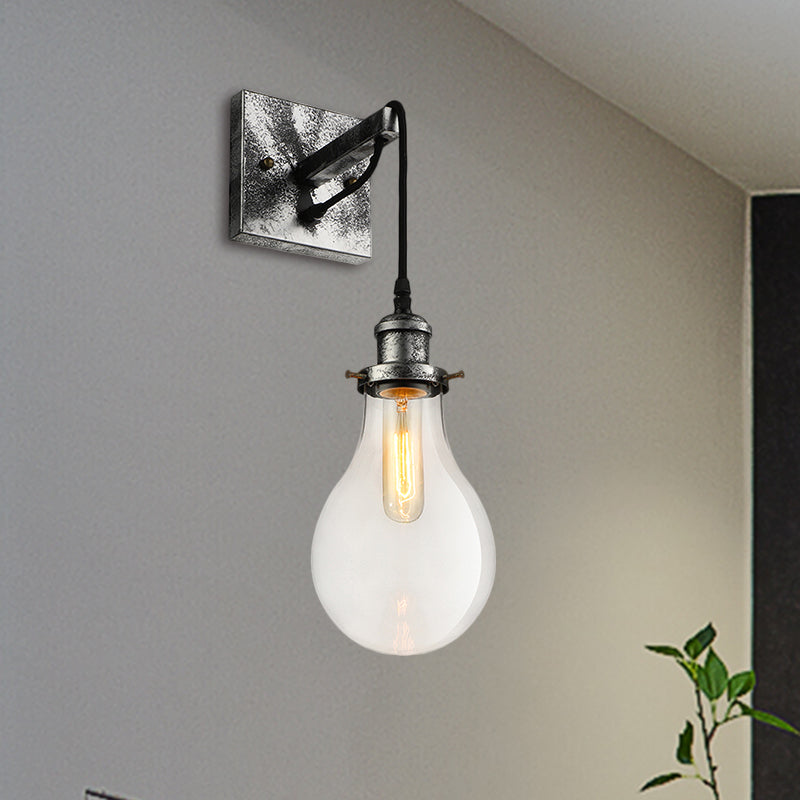Black Bulb Shade Wall Lamp Industrial Clear Glass 1 Light Living Room Wall Lamps Light