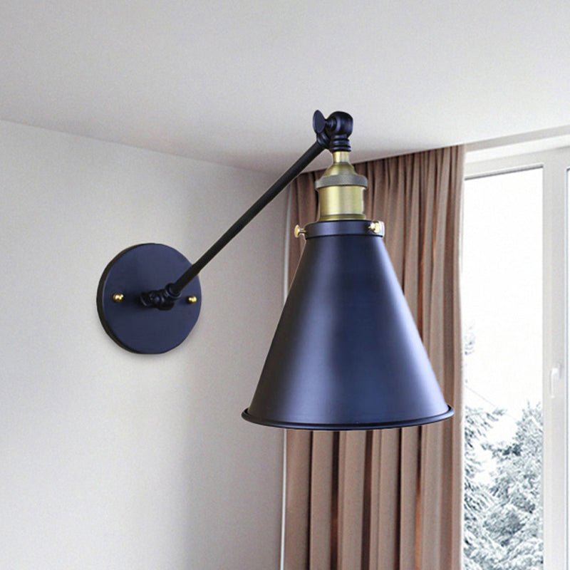 Black Finish Cone-Shaped Wall Lamp Retro Stylish Metal 1 Head Hallway Wall Lighting, 2 Packs