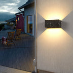 Modern waterproof rectangular LED wall light for outdoor use with upward and downward lighting
