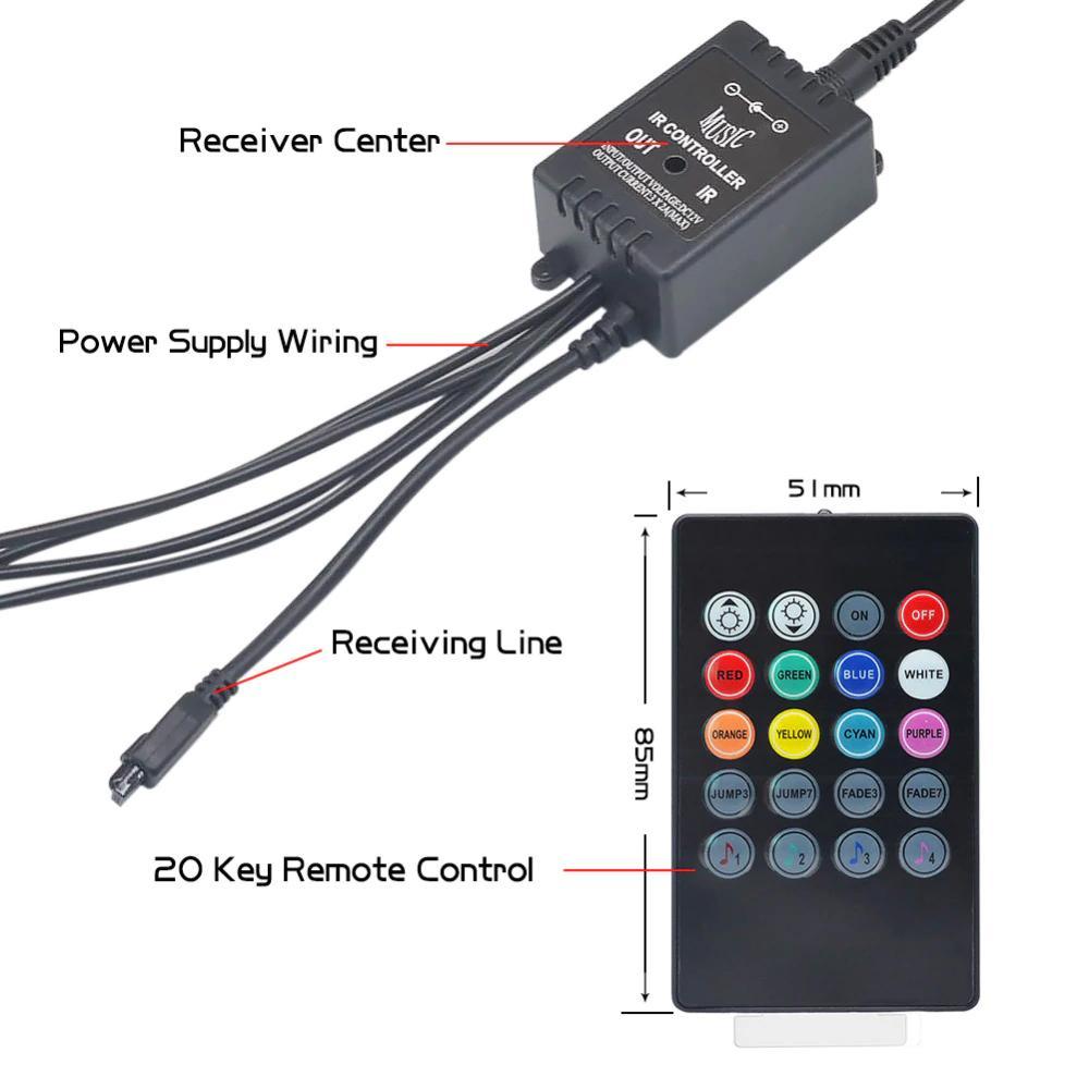 Car RGB LED Strip Light Wireless Remote Control and Voice Control