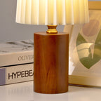 Vintage Korean Fold Column Solid Wood Base 1-Light Table Lamp
