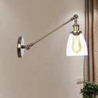 Black/Bronze/Brass 1-Light Wall Lamp Fixture Industrial Style Clear Glass Cone Light with Arm, 8"/12" L