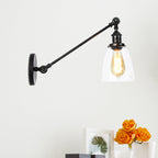Black/Bronze/Brass 1-Light Wall Lamp Fixture Industrial Style Clear Glass Cone Light with Arm, 8"/12" L