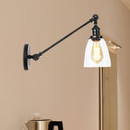 Black/Bronze/Brass 1-Light Wall Lamp Fixture Industrial Style Clear Glass Cone Light with Arm, 8"/12" L