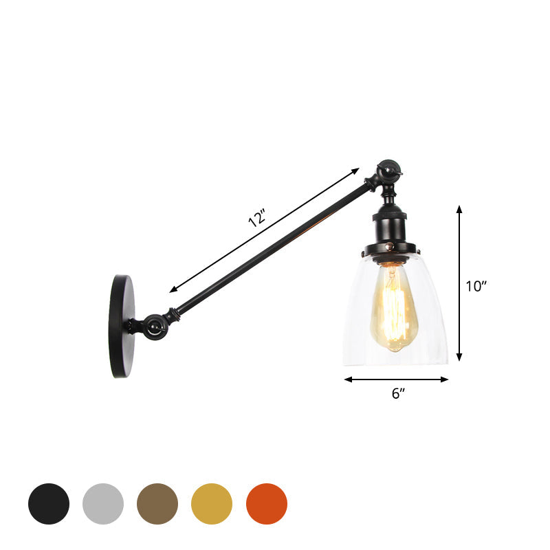 Black/Bronze/Brass 1-Light Wall Lamp Fixture Industrial Style Clear Glass Cone Light with Arm, 8"/12" L