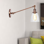 Black/Bronze/Brass 1-Light Wall Lamp Fixture Industrial Style Clear Glass Cone Light with Arm, 8"/12" L