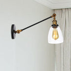 Black/Bronze/Brass 1-Light Wall Lamp Fixture Industrial Style Clear Glass Cone Light with Arm, 8"/12" L