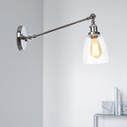 Black/Bronze/Brass 1-Light Wall Lamp Fixture Industrial Style Clear Glass Cone Light with Arm, 8"/12" L