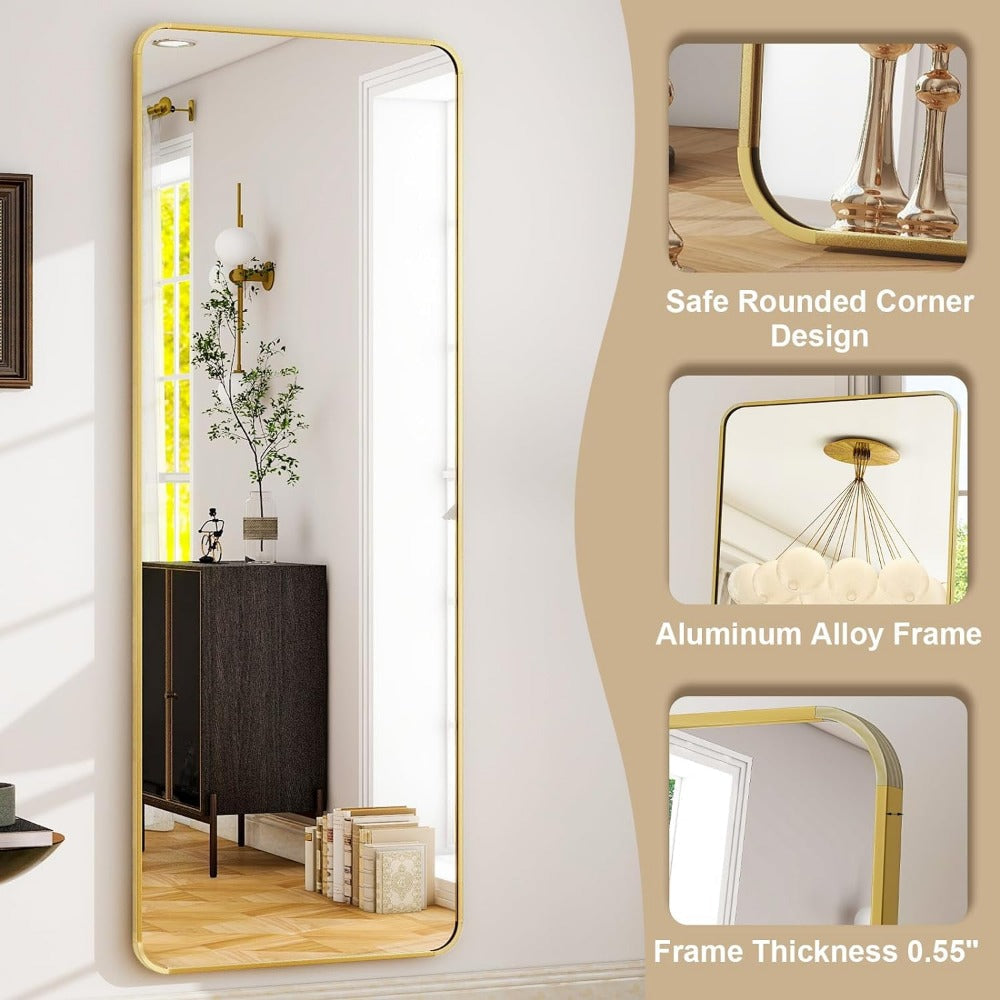Madigas | Elegant Gold Aluminum Frame Full Length Mirror with Stand