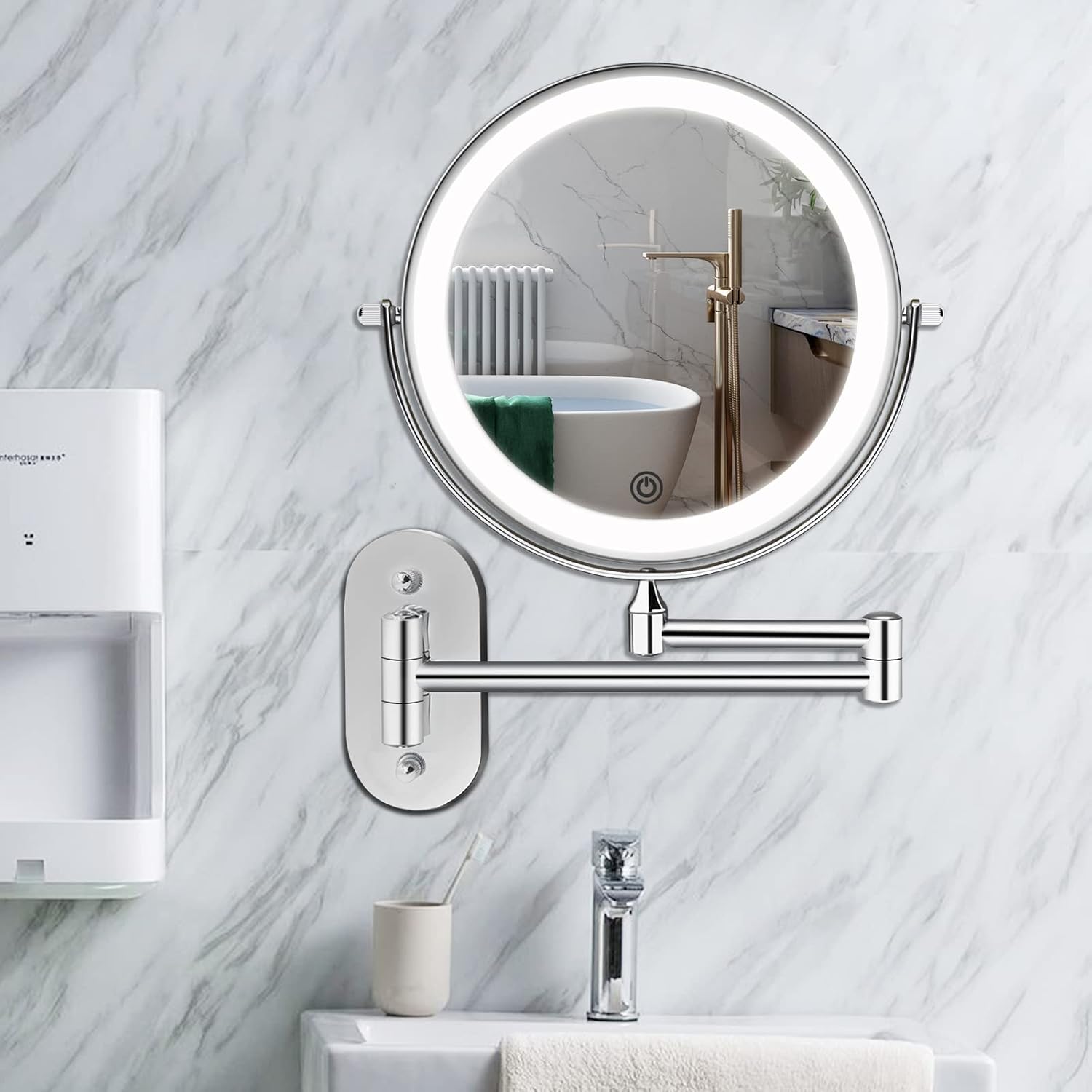 Illuminated wall mirror with 10x magnification and USB charging function | Madigas