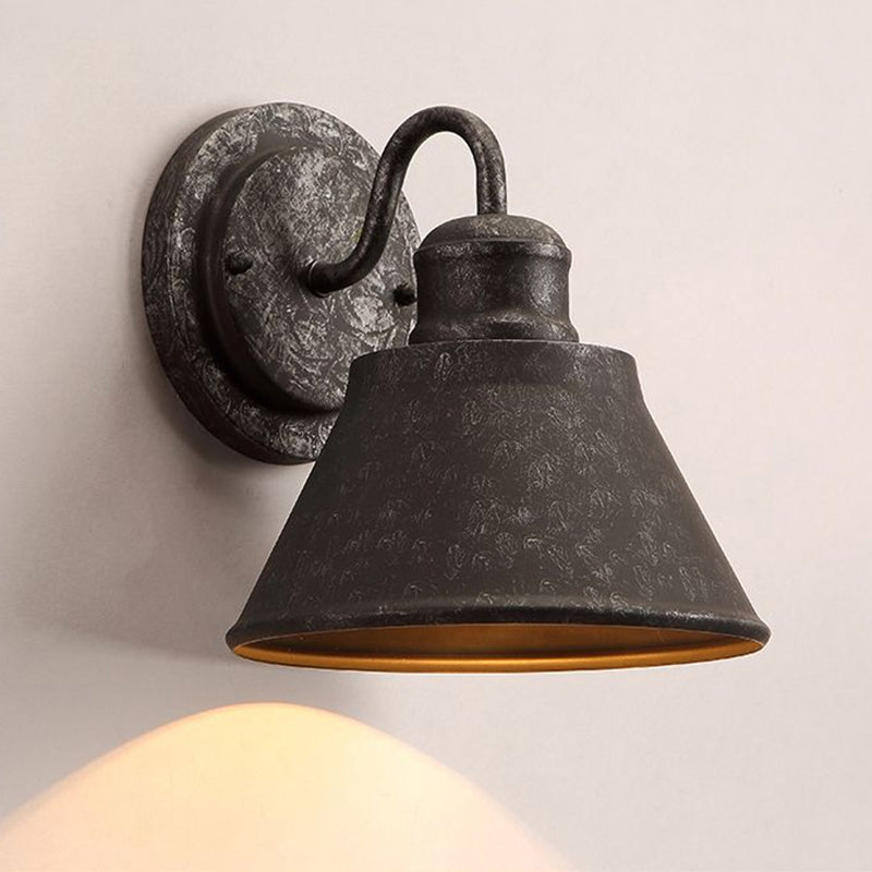 Metal Antique Black Wall Lamps Drum/Trumpet Shade 1-Light Retro Rustic Wall Lamp Mounting