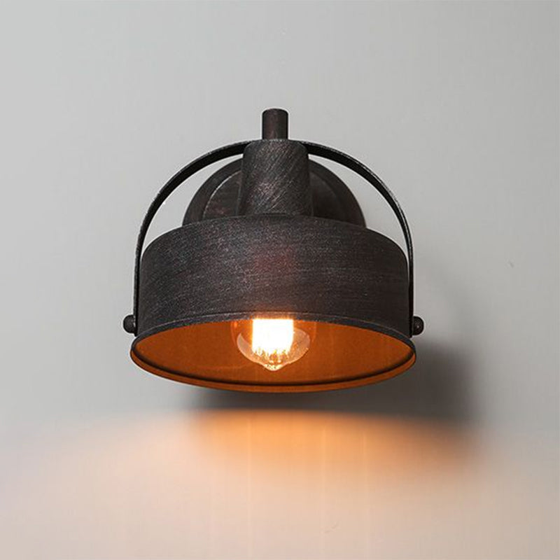 Metal Antique Black Wall Lamps Drum/Trumpet Shade 1-Light Retro Rustic Wall Lamp Mounting